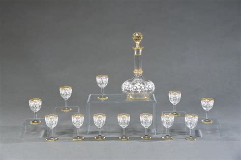 19th Century Moser Quatrefoil Decanter With 12 Dessert Wine Goblets Goblets And Stemware Elise