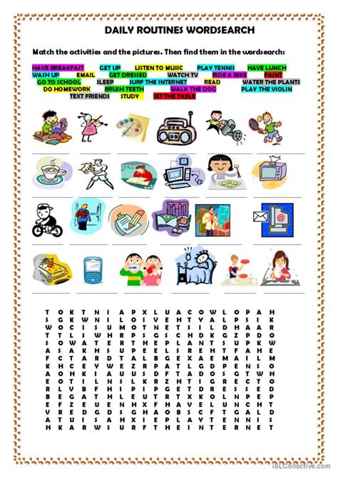 Daily Routines Esl Word Search Puzzle Worksheets For Vrogue Co