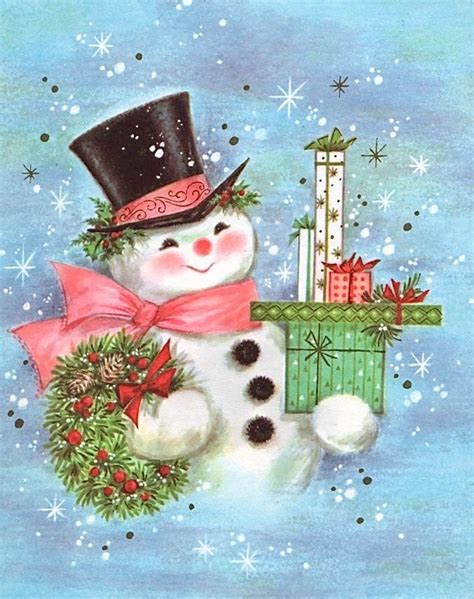 Vintage Snowman Christmas Card Vintage Christmas Cards Vintage