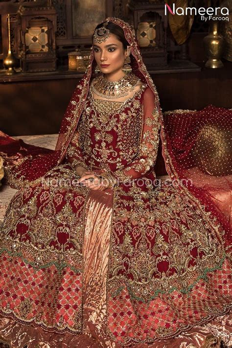 Lehenga With Frock In Red Pakistani Bridal Dress Bs68 Bridal Dress Design Pakistani Bridal