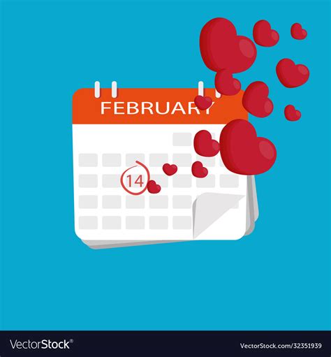Valentines Day Calendar Icon 14th February Vector Image