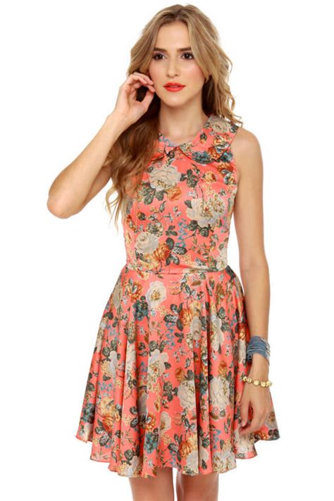 Pretty Floral Dress Skater Dress Collared Dress 6000 Lulus