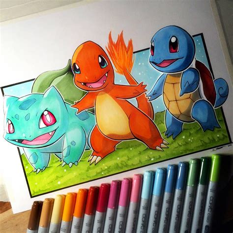 Charmander Squirtle Bulbasaur Pokemon Drawing By Lethalchris Kalos
