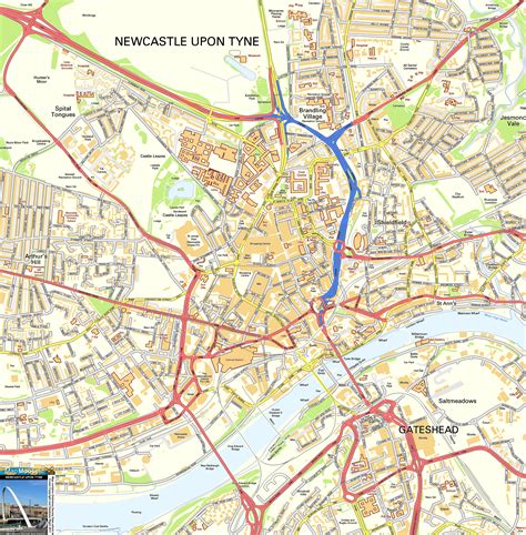 Newcastle Offline Street Map Including Gateshead River Tyne St James