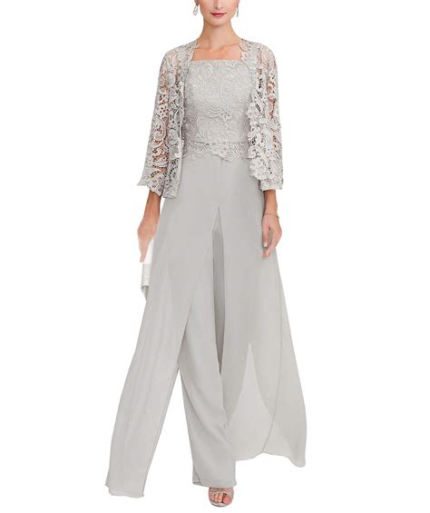 Sexy Womens 3 Pieces Chiffon Mother Of Bride Dress Pant Suits With Long Sleeves Appliques Lace