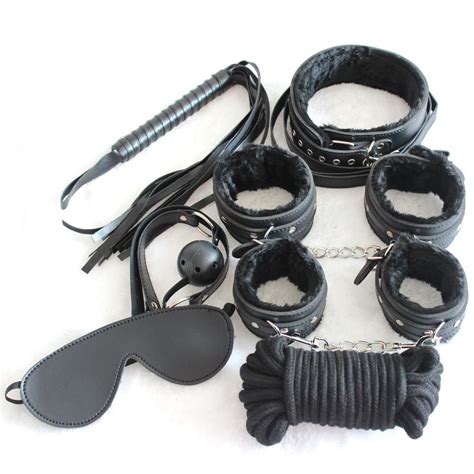 Bondage Set 7 Kits For Foreplay Sex Games Red Fur Handcuffs Blindfold Handcuffs Ankle Cuff