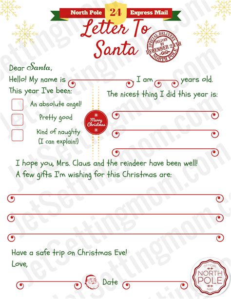 Letter To Santa Claus Template Printable Free
