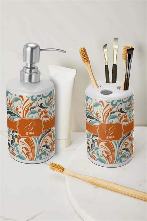 Find and purchase bathroom sets at your local at home store, or explore local. Orange & Blue Leafy Swirls Ceramic Bathroom Accessories ...