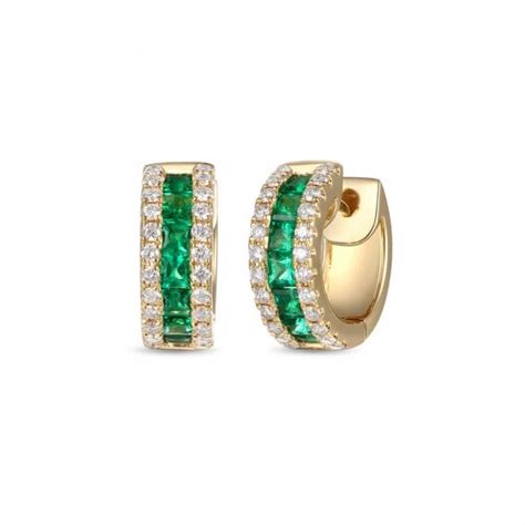 18ct Yellow Gold Emerald And Diamond Hoop Earrings Christopher Wharton