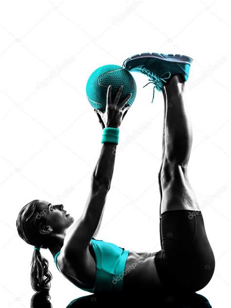 Woman Fitness Medicine Ball Exercises Silhouette — Stock