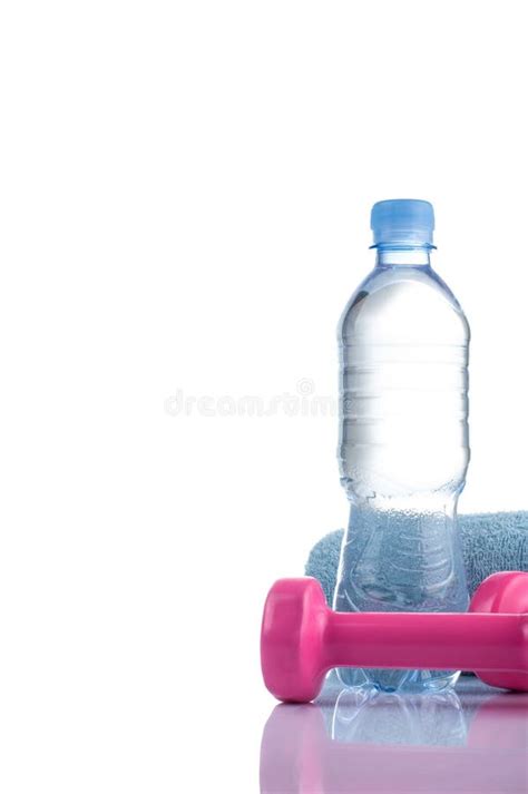 Fitnes Symbols Pink Dumbbells A Bottle Of Water And A Towel The