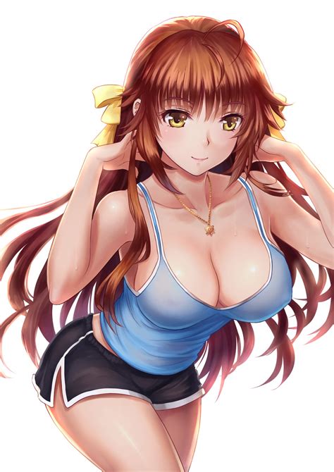 wallpaper illustration long hair anime girls yellow eyes brunette big boobs cartoon