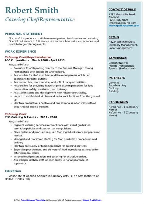 The sample below is for chief financial officer cover letter this cover letter was written by resumemycareer's staff of professional resume writers, . Catering Chef Resume Samples | QwikResume