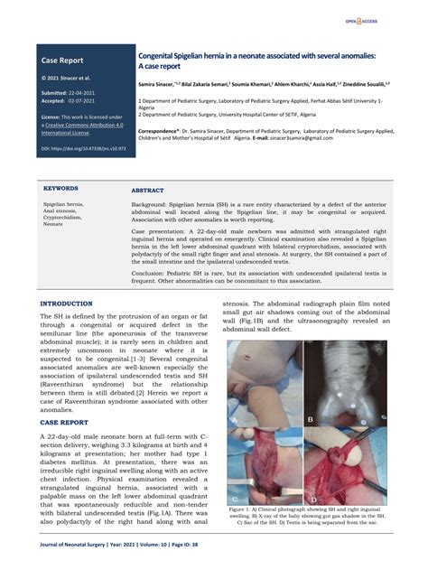 Pdf Congenital Spigelian Hernia In A Neonate Associated With Several