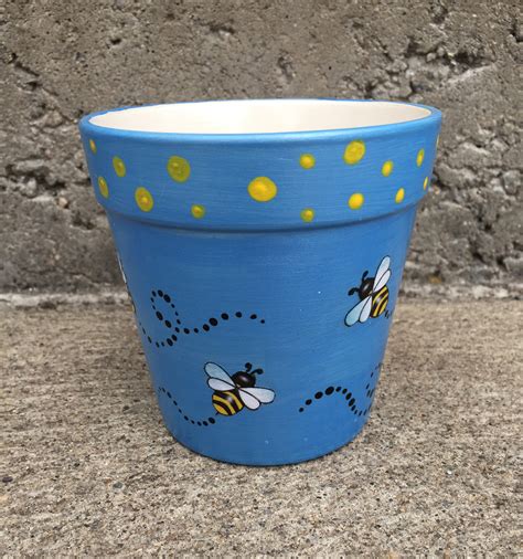 Hand Painted Terra Cotta Flower Pot Dont Worry Bee Happy Clay Pot