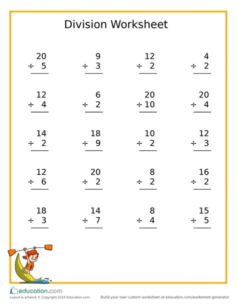 Maths Division Worksheets For Kids In The Playroom