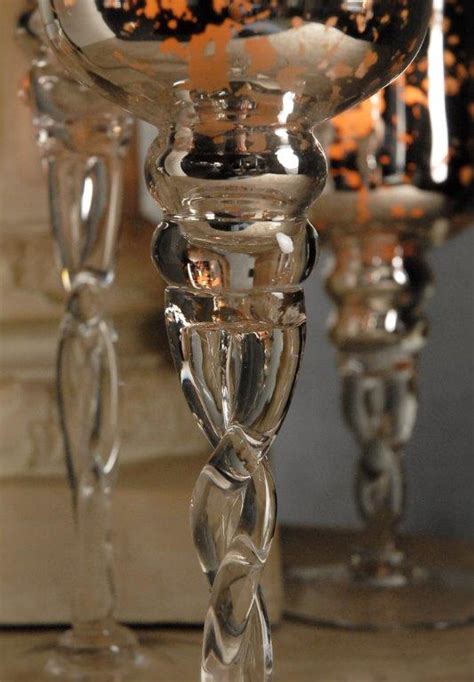 3 Silver Mercury Glass Pedestal Candle Holders 16 14 12