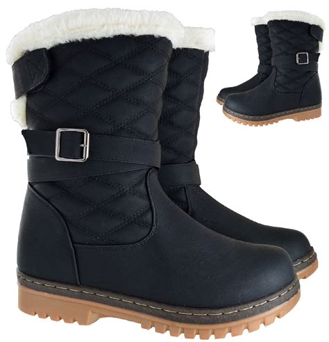 New Womens Ladies Flat Warm Fur Lined Grip Sole Snow Boots Winter Shoes