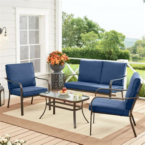 Mainstays Stanton 4 Piece Outdoor Patio Conversation Set Blue