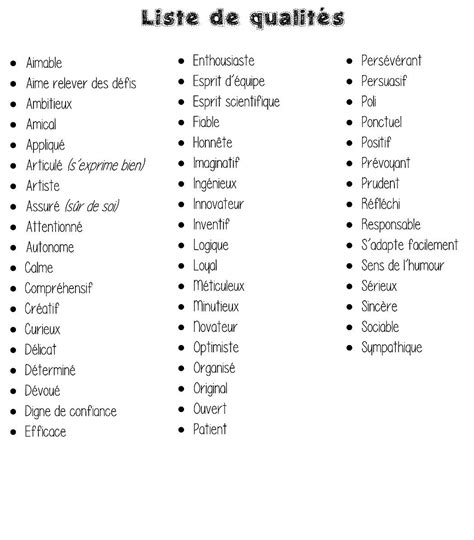 liste qualités défauts - Exemple de cv