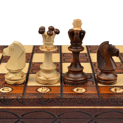 Handmade European Wooden Chess Set With Inch Board And Hand Carved