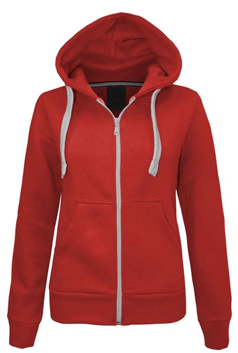 New Womens Ladies Plain Coloured Zip Up Fleece Hoodie Sweatshirt Jacket