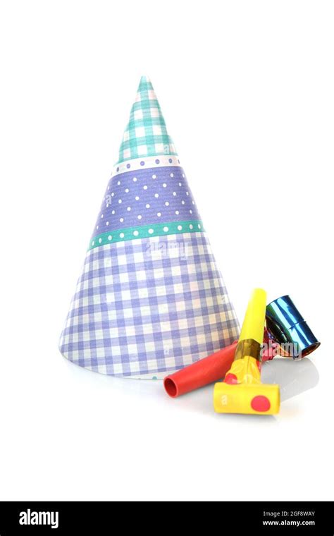 Party Hat With Blowers Isolated On White Stock Photo Alamy
