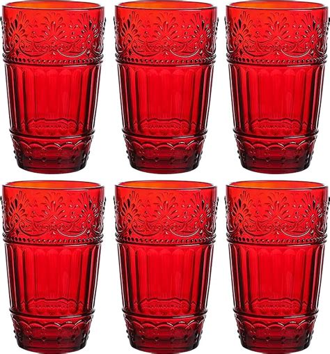Whole Housewares Glass Tumblers Set Of 6 Drinking Glasses 11oz Embossed Design Drinking