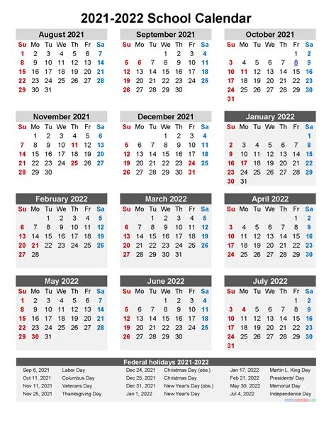 2021 To 2022 School Calendar Printable Calendars 2022