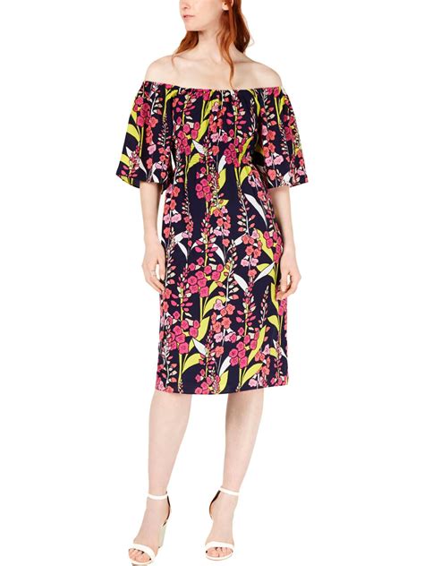 Trina Turk Womens Floral Off The Shoulder Casual Dress