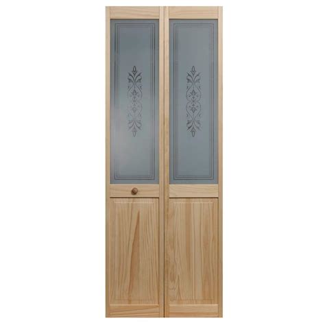 Pinecroft 24 In X 80 In Lace Glass Over Raised Panel Pine Interior Bi Fold Door 875820 The