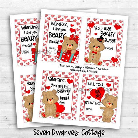 Sale Printable Valentines Teddy Bear Valentines Cards Beary Sweet