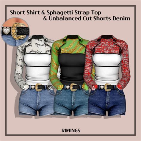 Short Shirt And Spaghetti Strap Top And Denim Shorts At Rimings Sims 4
