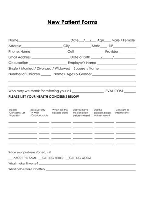 New Patient Forms Printable Printable Forms Free Online