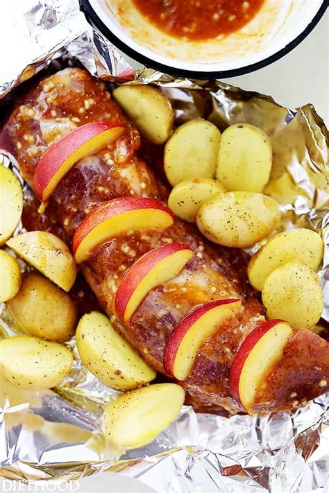 This recipe the tenderloin is wrapped with. Grilled Peach-Glazed Pork Tenderloin Foil Packet with Potatoes