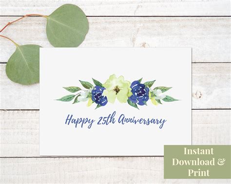 Printable 25th Anniversary Card Digital Download 25 Years Etsy In