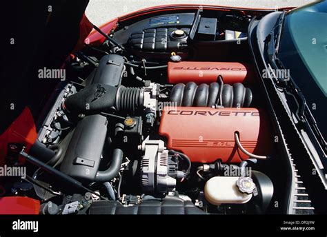 Chevrolet Corvette C5 Z06 Model 2001 Red Engine View Stock Photo