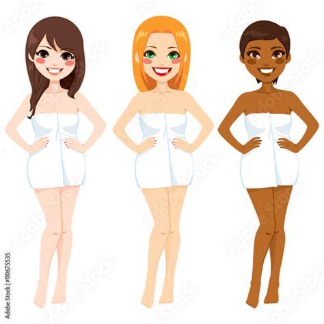 Three Beautiful Women With Different Skin Tone Color And Body Wrapped