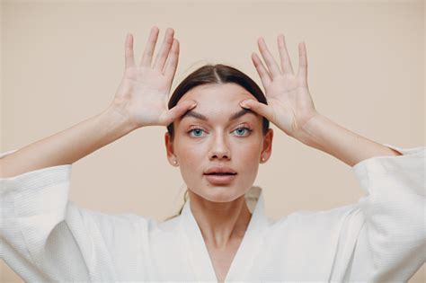 Young Woman Doing Face Building Facial Gymnastics Self Massage And