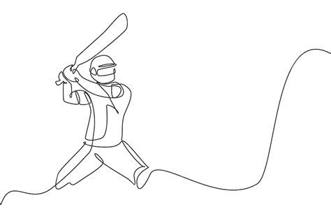 Premium Vector One Continuous Line Drawing Of Young Happy Man Cricket