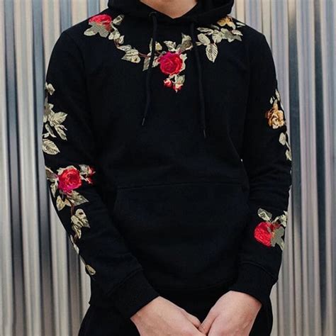 fashion flower embroidery hooded sweatshirt todayslily hoodies men floral print hoodie