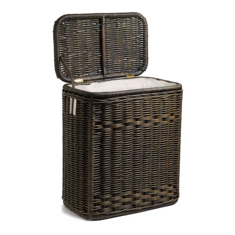 Narrow Rectangular Lidded Wicker Laundry Hamper - The Basket Lady