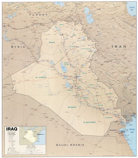 Large Scale Political Map Of Iraq With Relief And Other Marks 2004