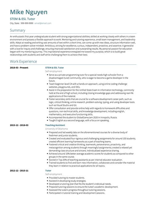 Tutor Cv Examples And Templates Visualcv