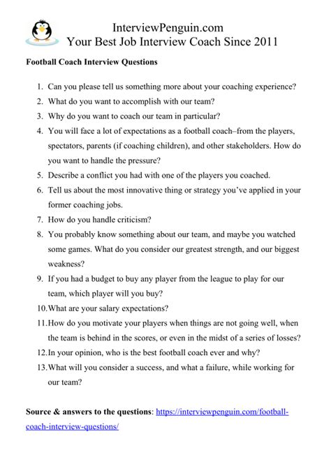 Top 13 Interview Questions And Answers For A Football Coach
