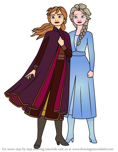 Learn How To Draw Anna And Elsa From Frozen 2 Frozen 2 Step By Step