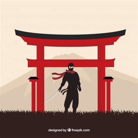 Download Traditional Ninja Warrior Background With Flat