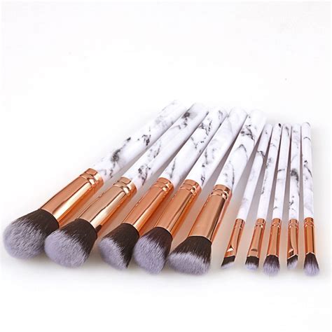 10pcs marble makeup brush set with pu leather organiser case white handle colour zone cosmetics