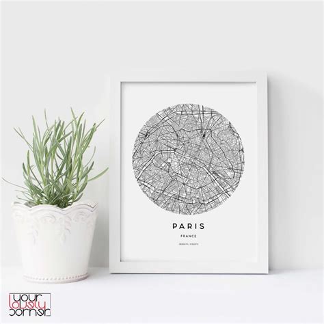 Paris Map Print Paris City Map Printable Wall Art Travel Etsy