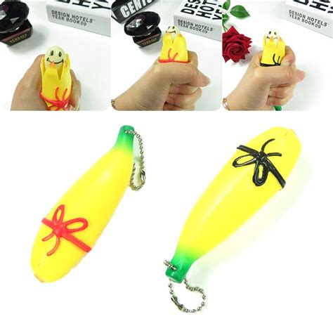 Novelty Soft Rubber Banana Stress Reliever Squishy Toy Keychain Jokes Squeeze Affiliate